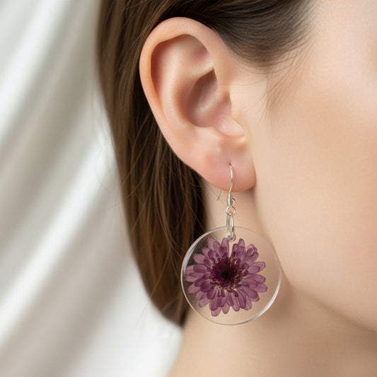 Floral dangle earrings, Purple