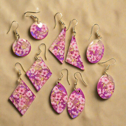 Floral drop earrings, pink