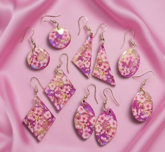 Floral drop earrings, pink