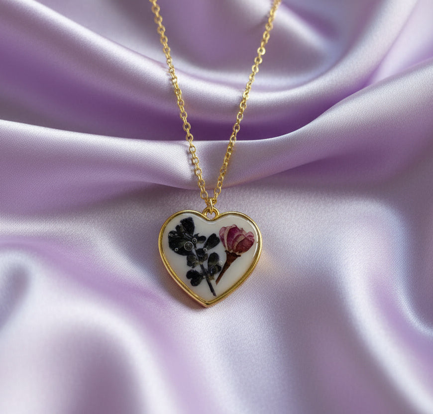 Real Flowers Heart Pendants