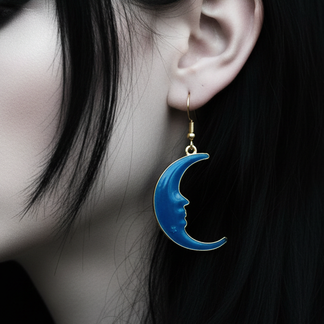 Moon Earrings, blue