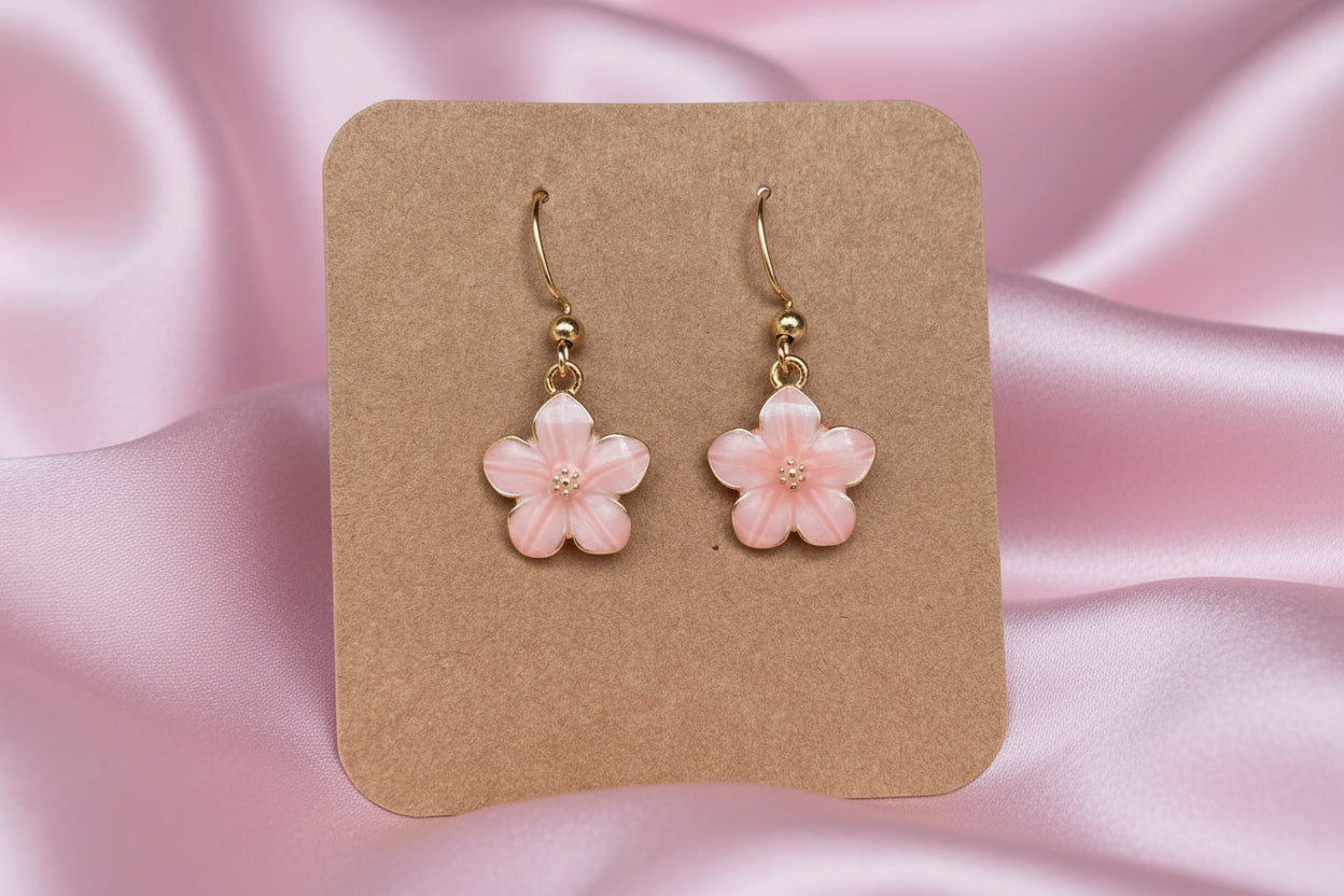 Pink Flowers Charm Earrings