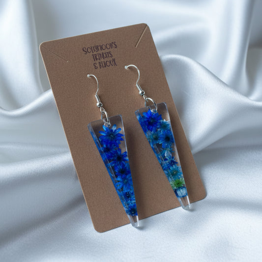 Floral Dangle Earrings, blue
