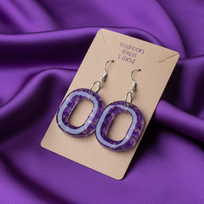 Floral dangle earrings, Purple
