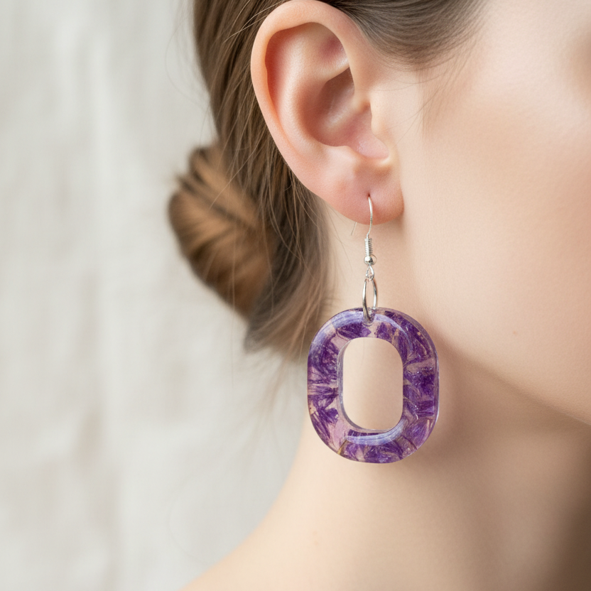 Floral dangle earrings, Purple