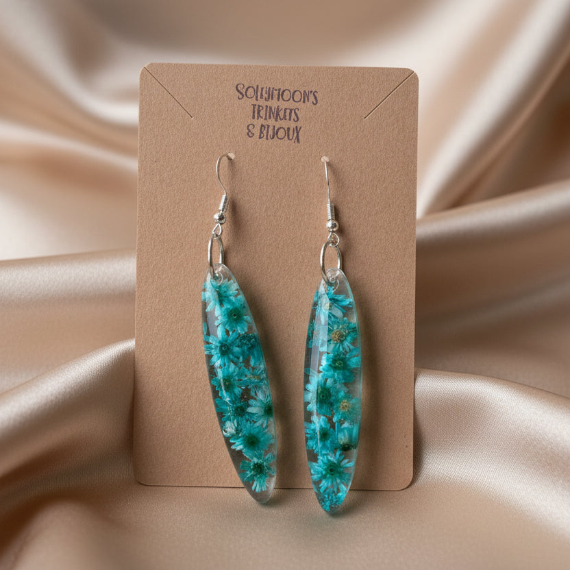 Floral dangle earrings,blue green