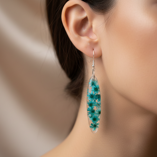 Floral dangle earrings,blue green