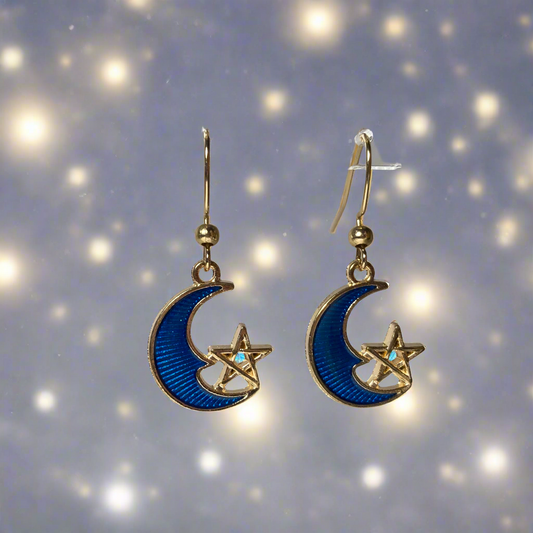 Blue Moon & Star Earrings