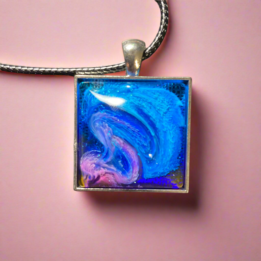 Galaxy Necklaces, pink & blue, square