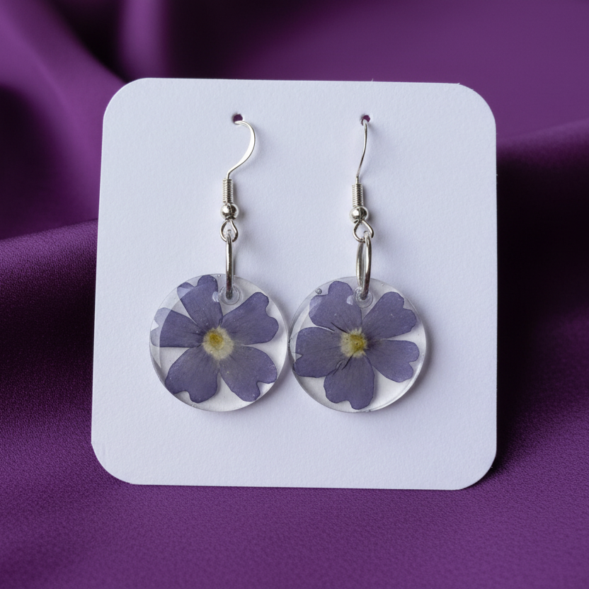 Floral dangle earrings, Purple