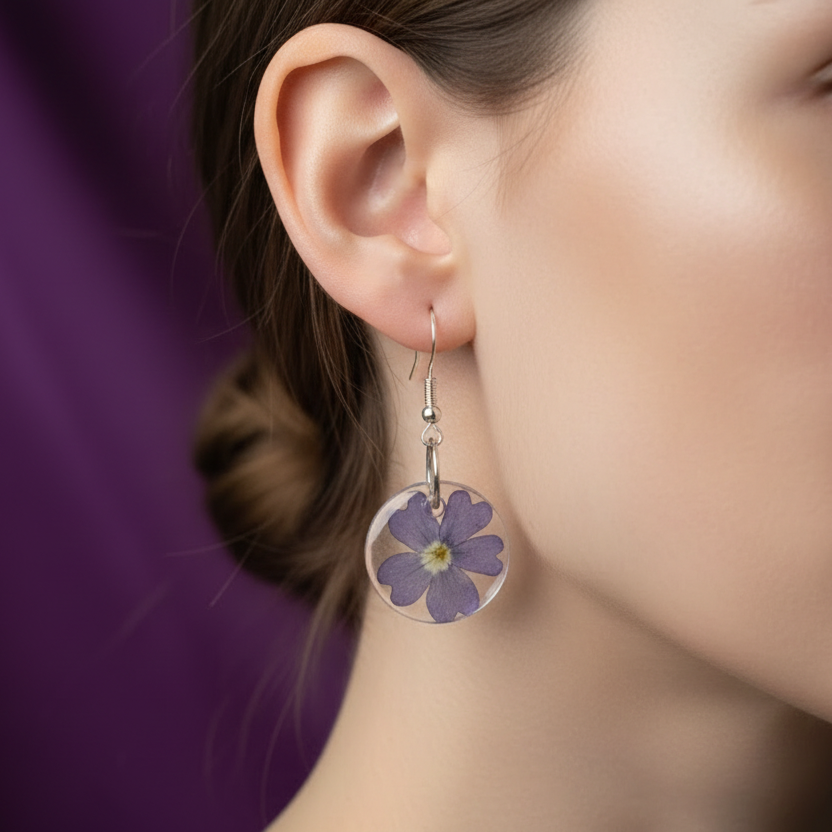 Floral dangle earrings, Purple