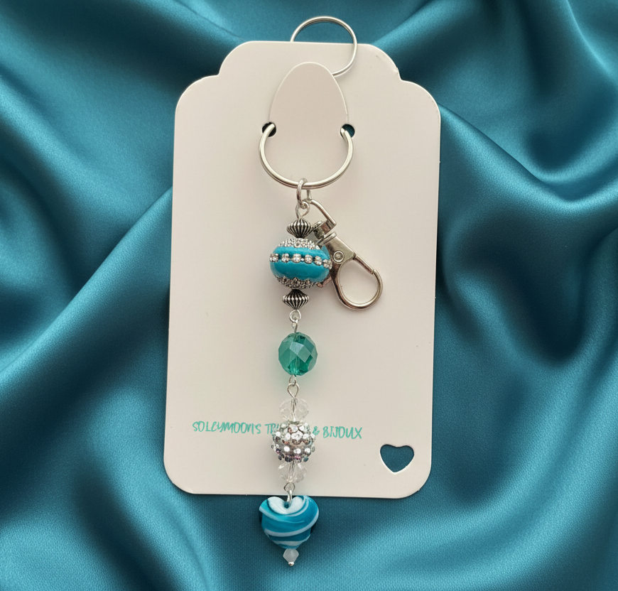 Bag charm, beaded, blue