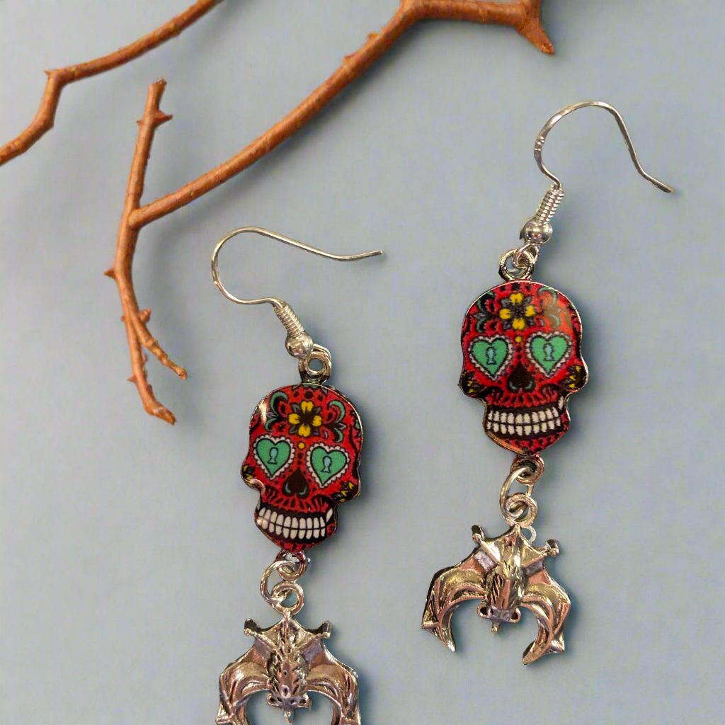 Sugar Skull Earrings & bat (s2)