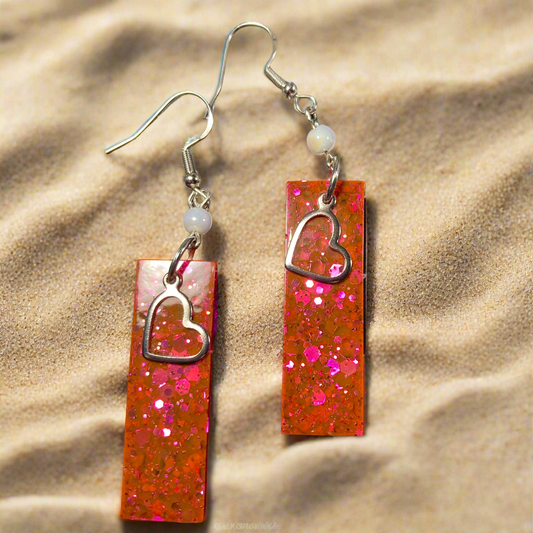 Pink rectangle heart earrings