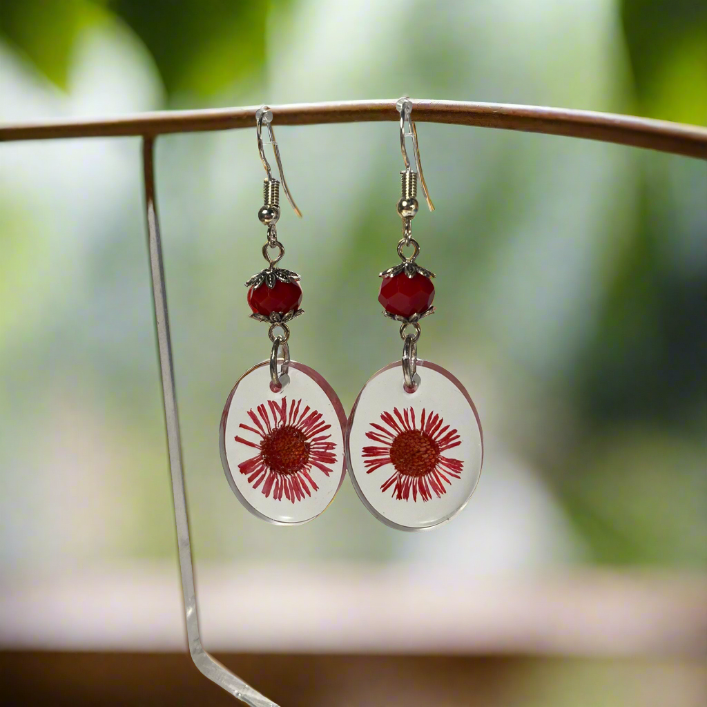 Red flowers earrings