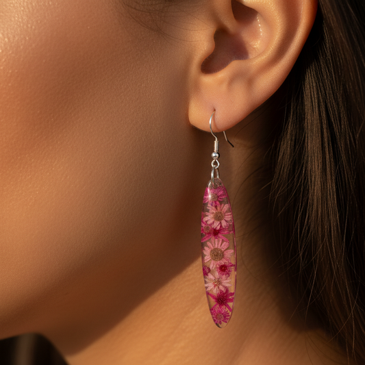 Floral dangle earrings, Pink