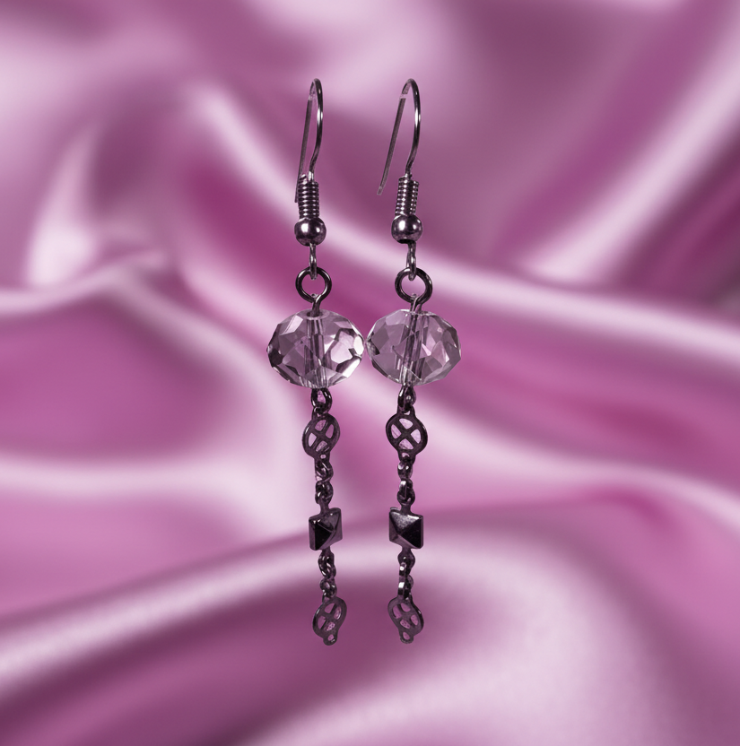 Dark Silver Earrings with Crystal