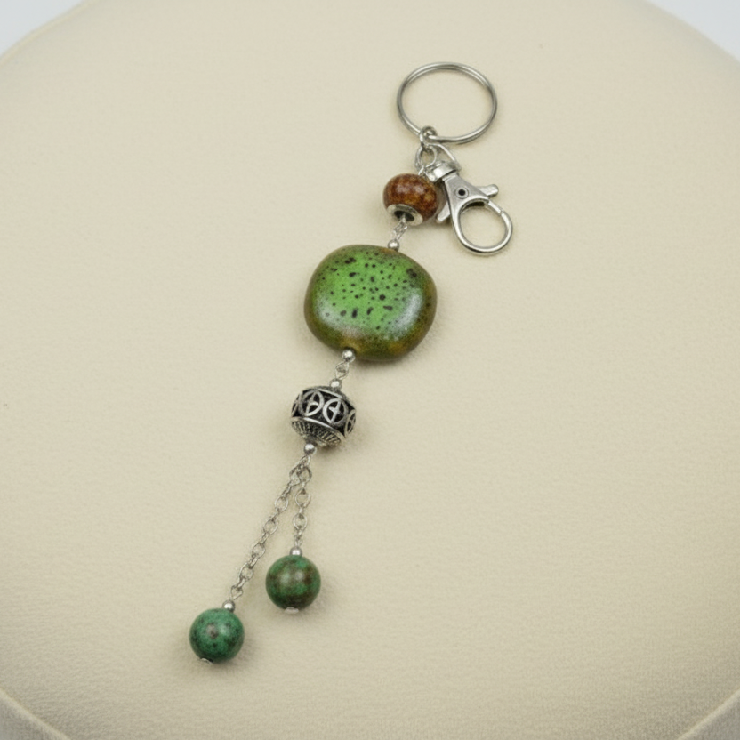 Bag charm, beaded, green