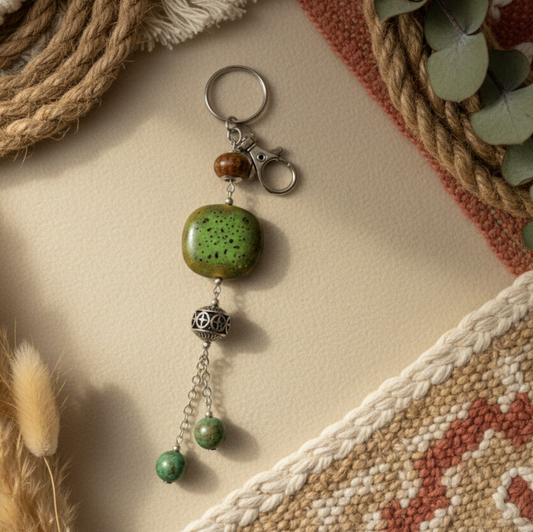 Bag charm, beaded, green