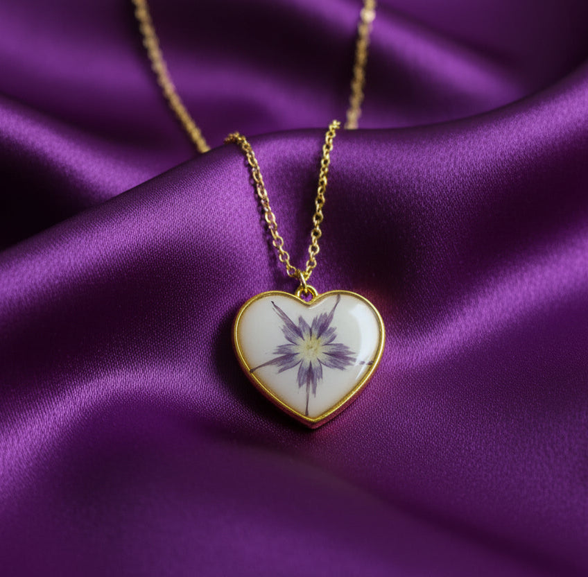 Real Flowers Heart Pendants