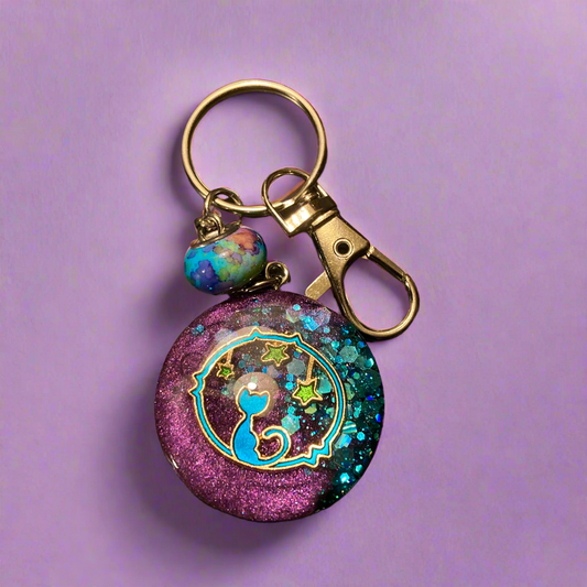 Cat & Moon bag charm