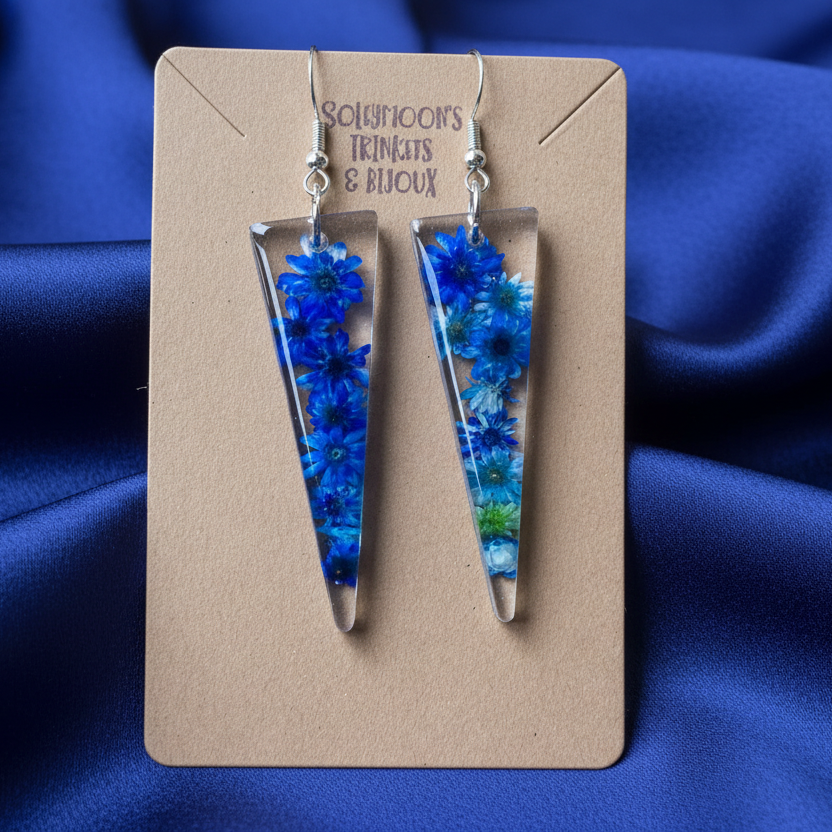 Floral Dangle Earrings, blue