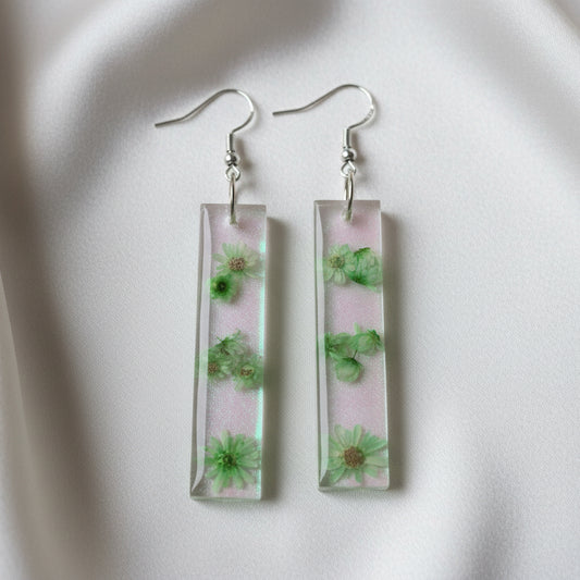 Floral dangle earrings, Green