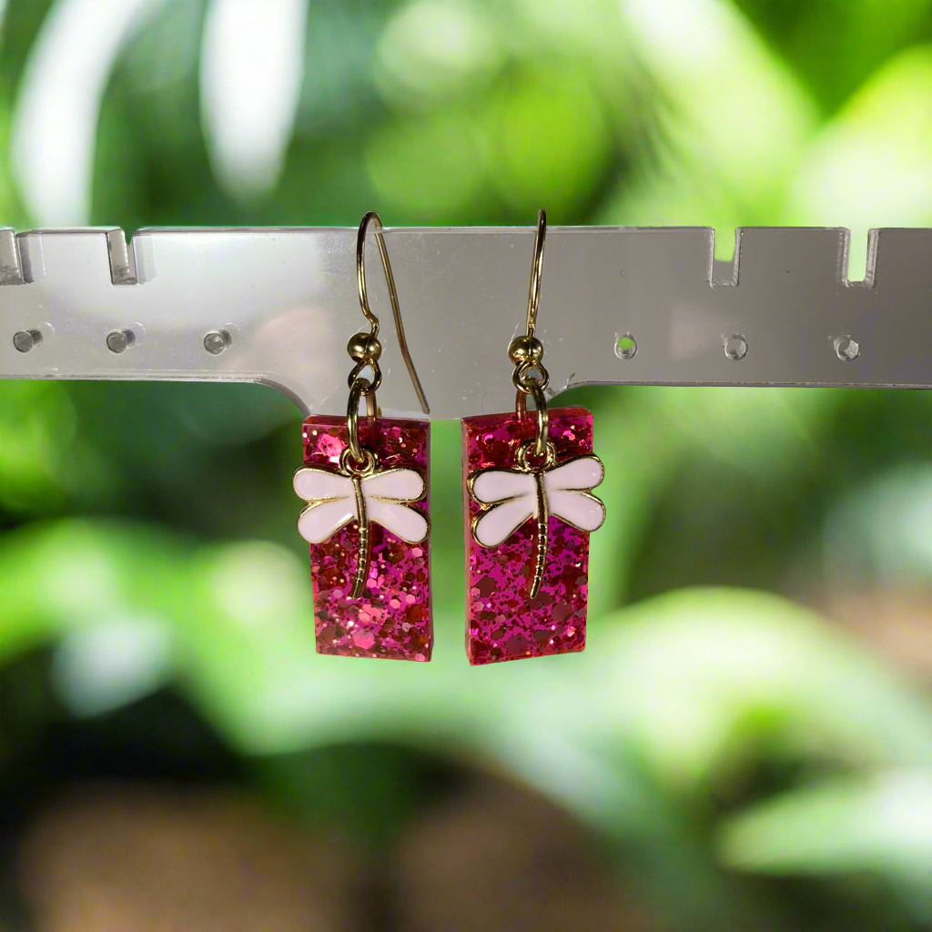 Pink Dragonfly Earrings