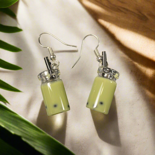 Matcha Green Boba Tea Earrings