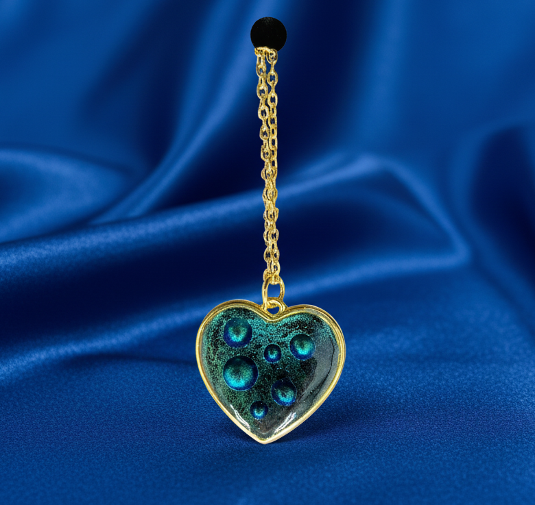 Heart necklaces, rain drops, vibrant, chameleon colors