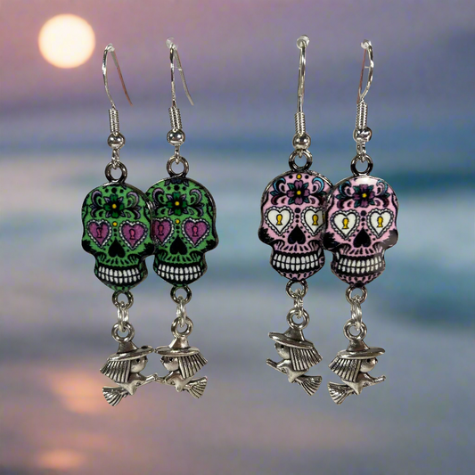 Sugar Skulls Earrings with Witch