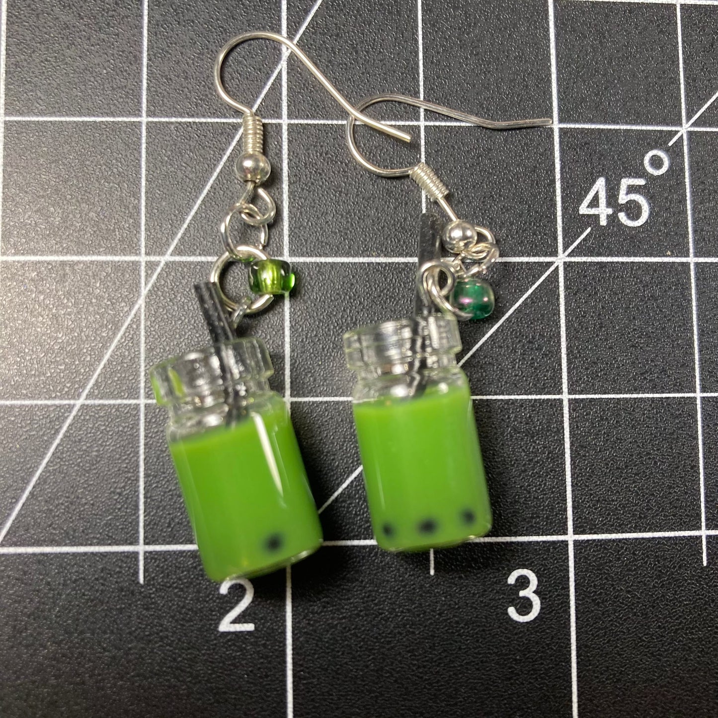 Seaweed  Green Boba Tea Earrings