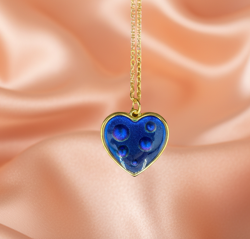 Heart necklaces, rain drops, vibrant, chameleon colors