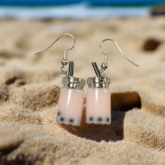 Rose Pink Boba Tea Earrings