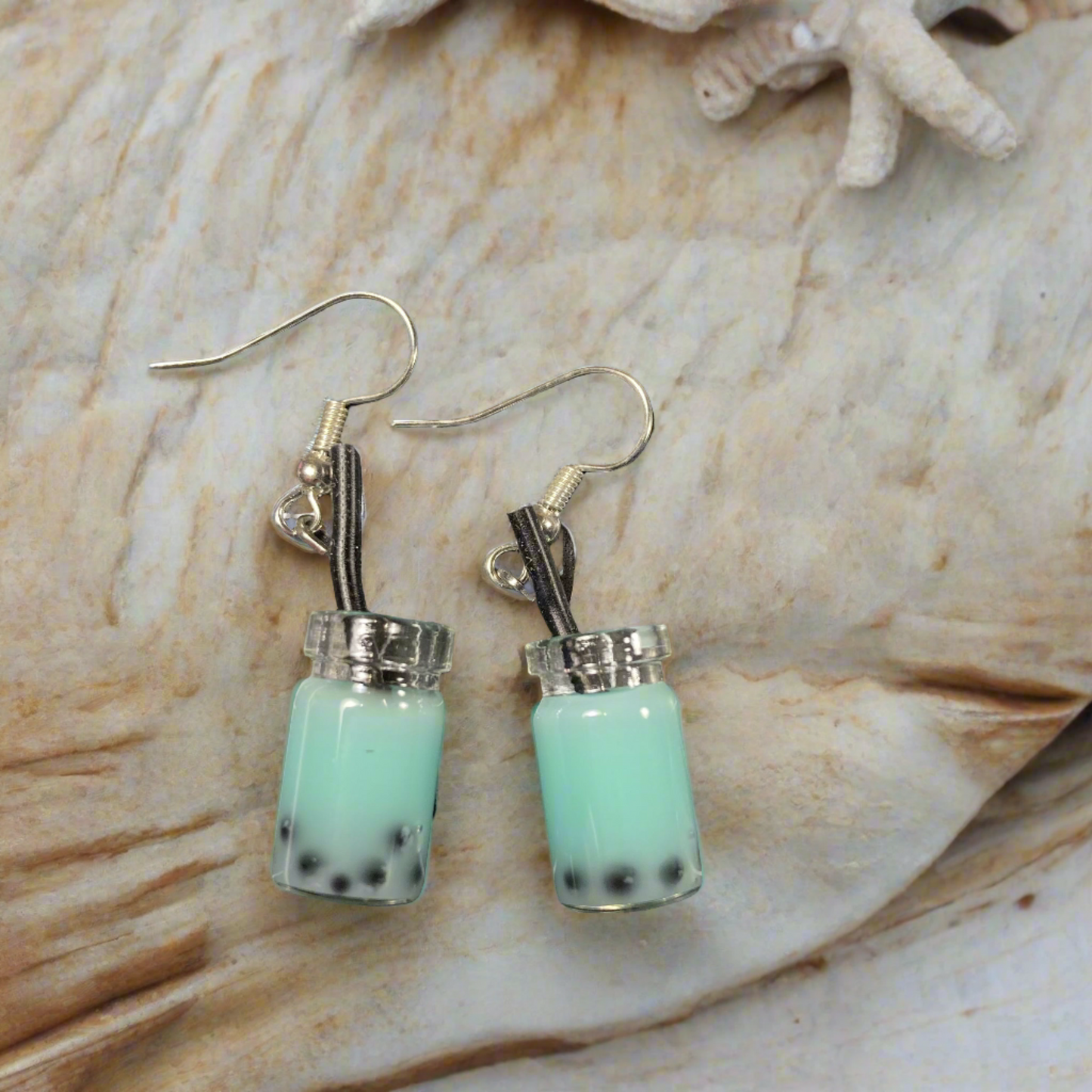 Seafoam Blue Boba Tea Earrings