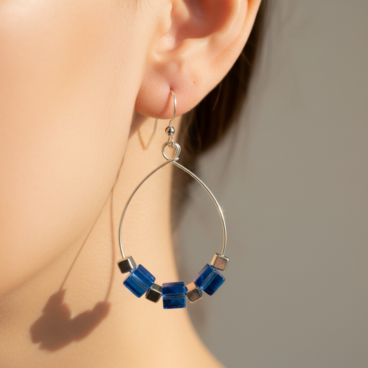 Hoop Earrings, blue beads
