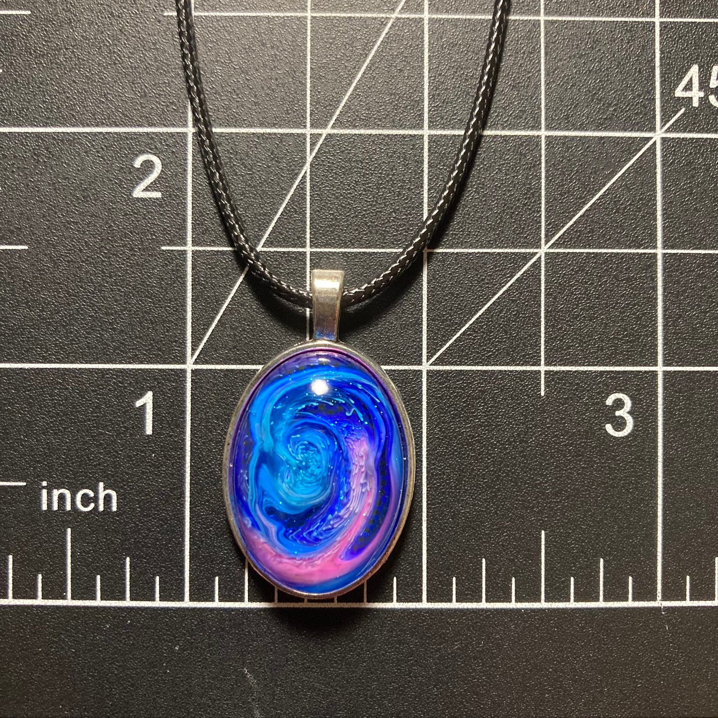 Galaxy necklace, pink & blue, small oval
