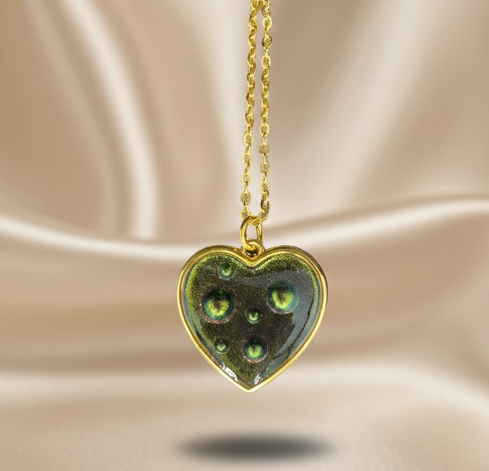 Heart necklaces, rain drops, vibrant, chameleon colors