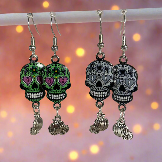 Sugar Skulls Earrings with pumpkins