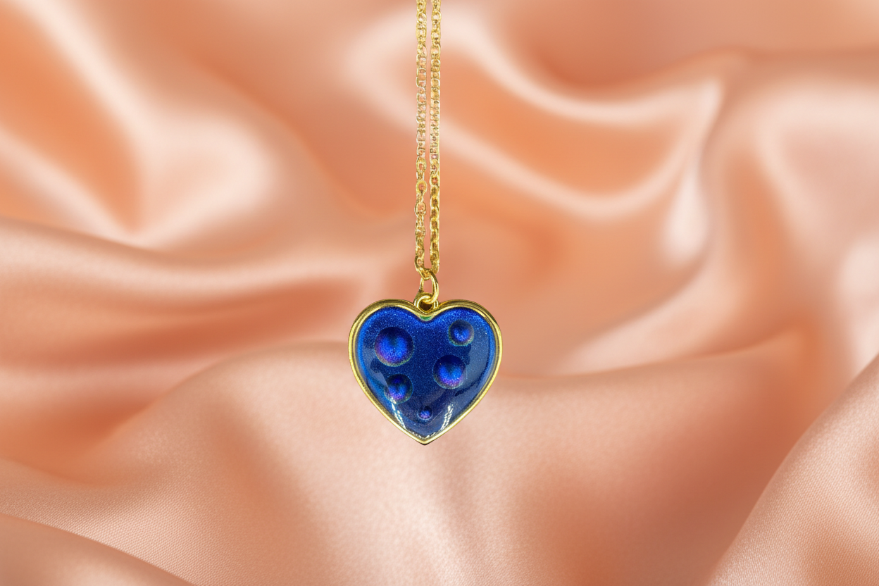 Heart necklaces, rain drops, vibrant, chameleon colors