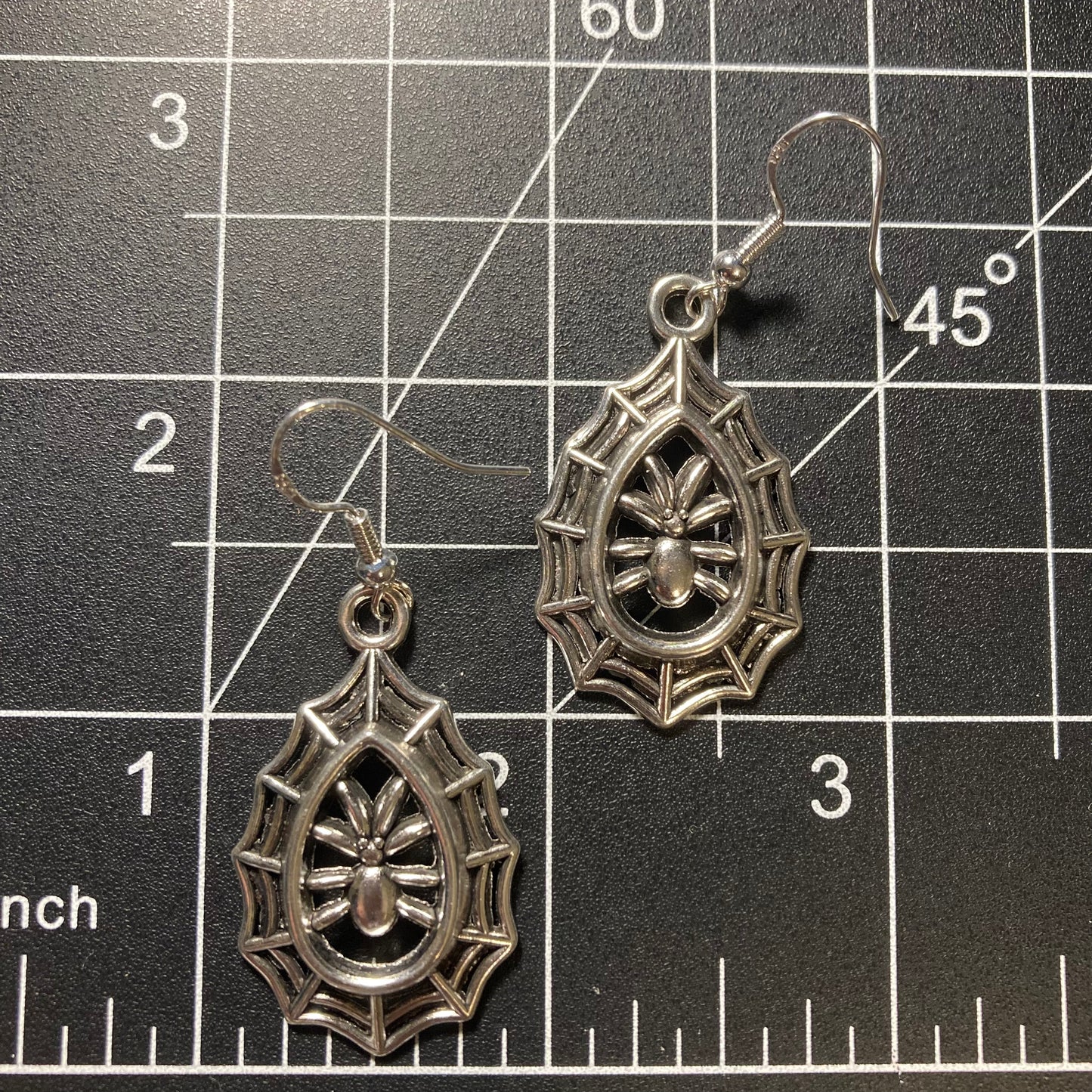 Halloween Earrings, spider with web