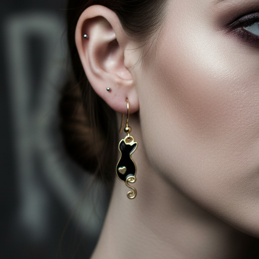 Black cat earrings, chat noir