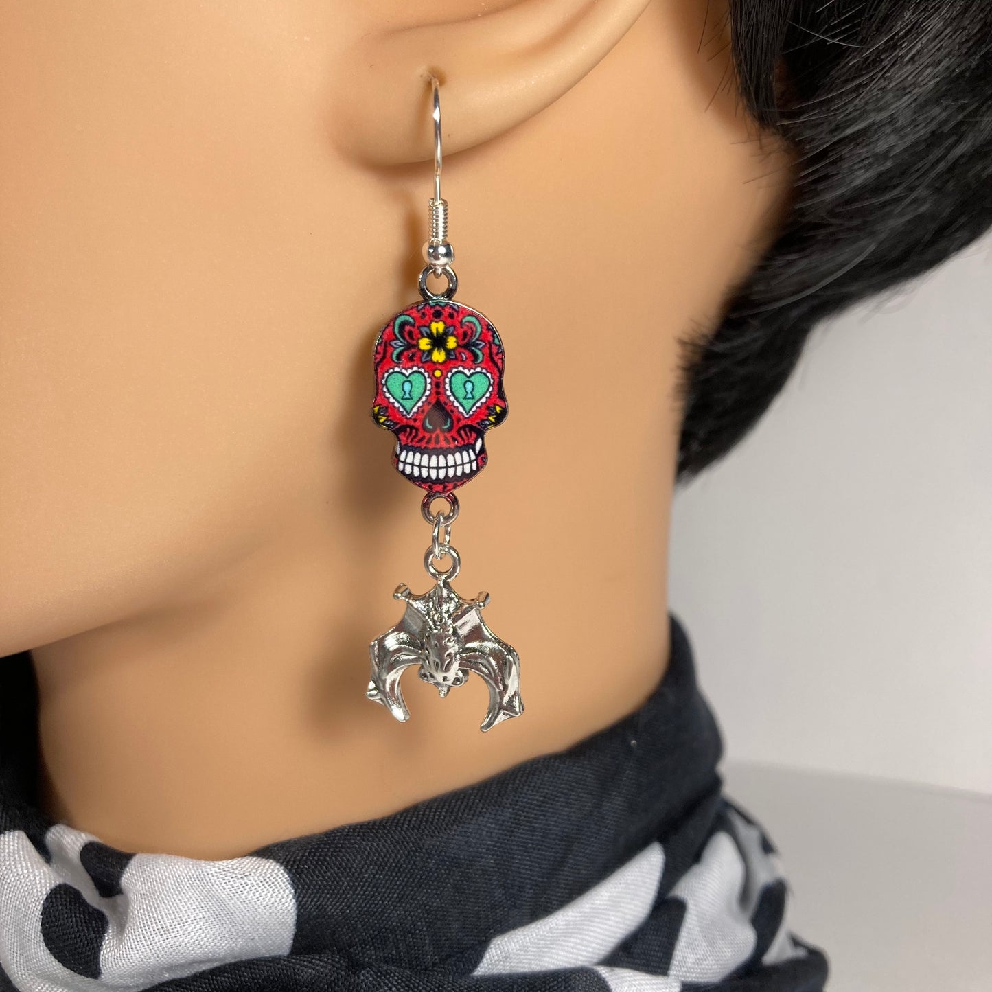 Sugar Skull Earrings & bat (s2)