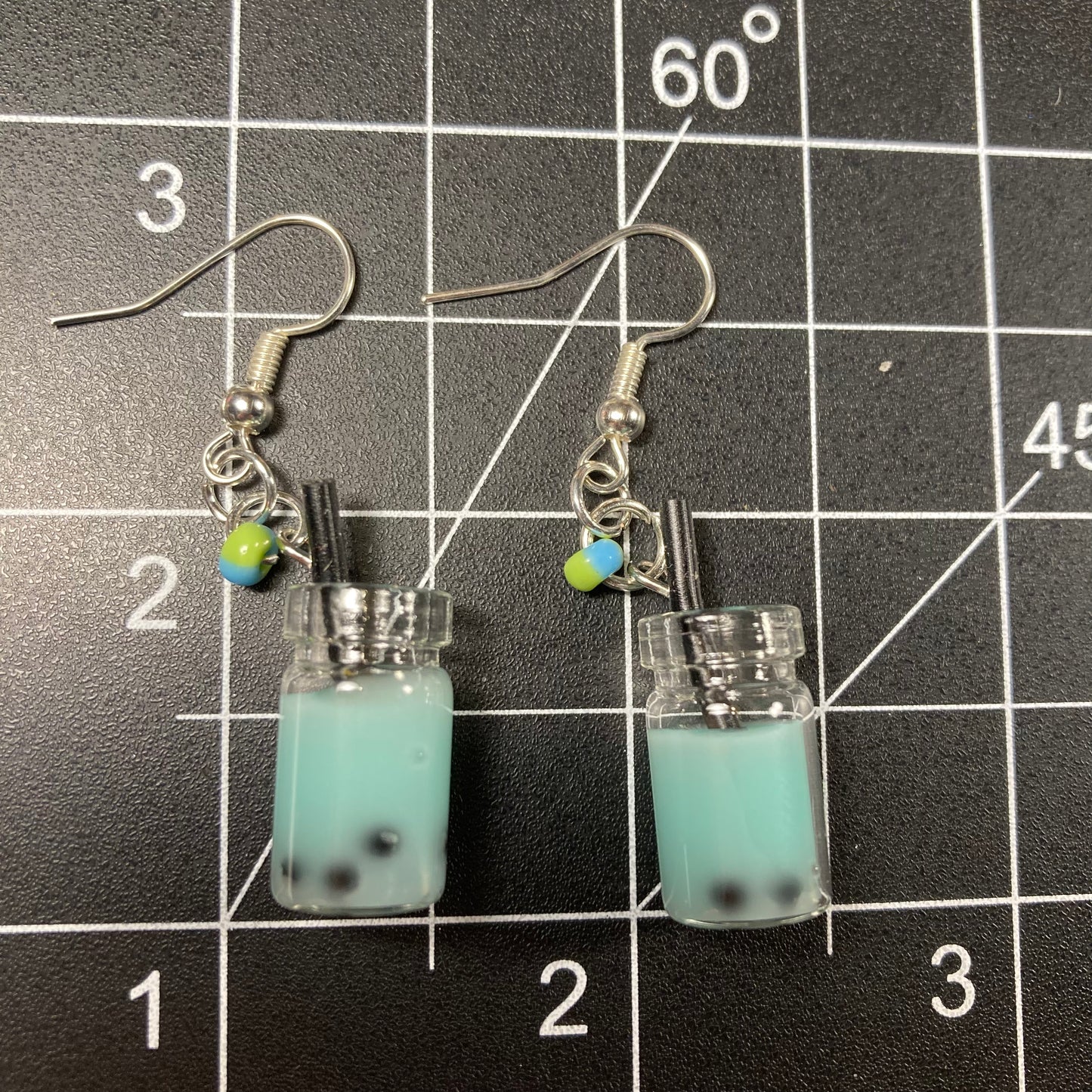 Seafoam Blue Boba Tea Earrings