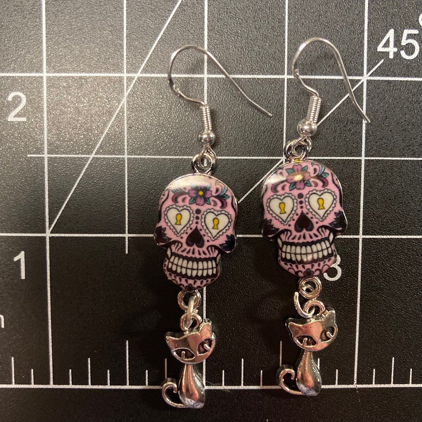 Sugar Skull Earrings with kitty