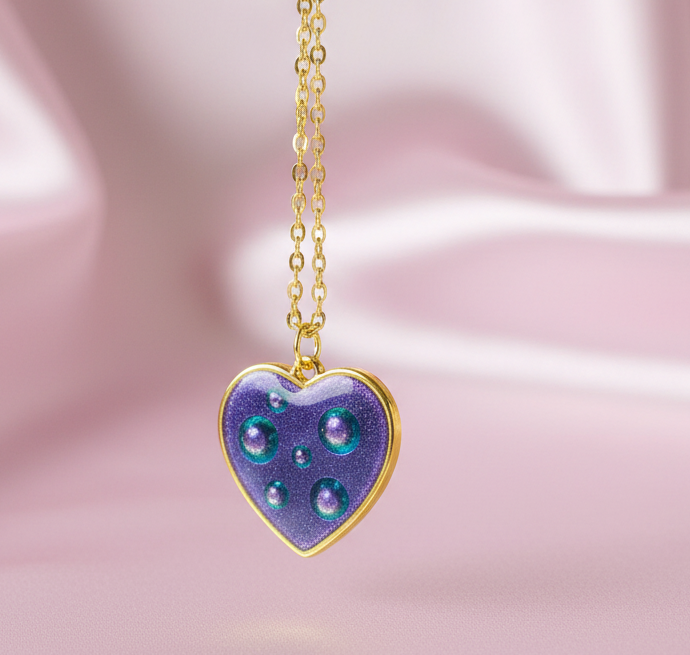 Heart necklaces, rain drops, vibrant, chameleon colors
