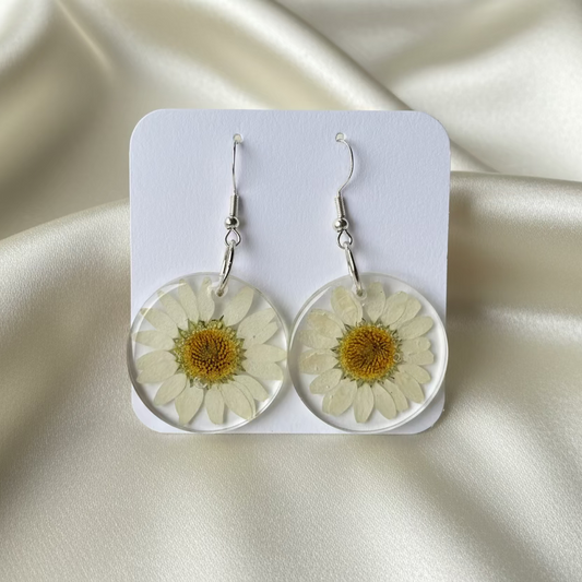 Floral dangle earrings,White
