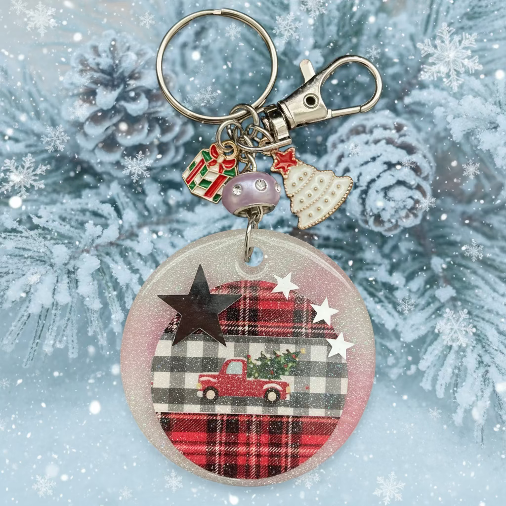 Bag charm, keychain, Christmas, Holiday cheers, truck and Christmas tree