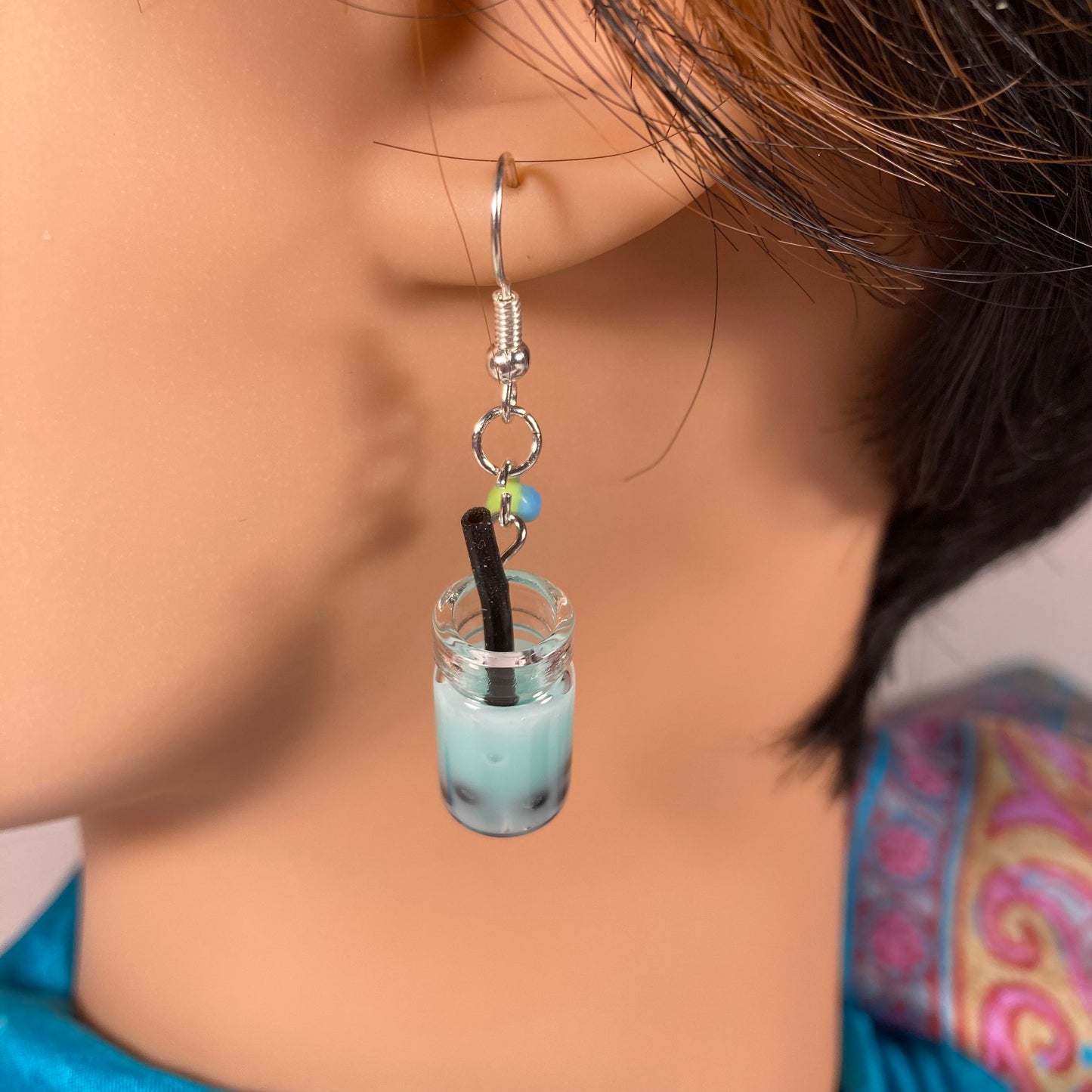 Seafoam Blue Boba Tea Earrings