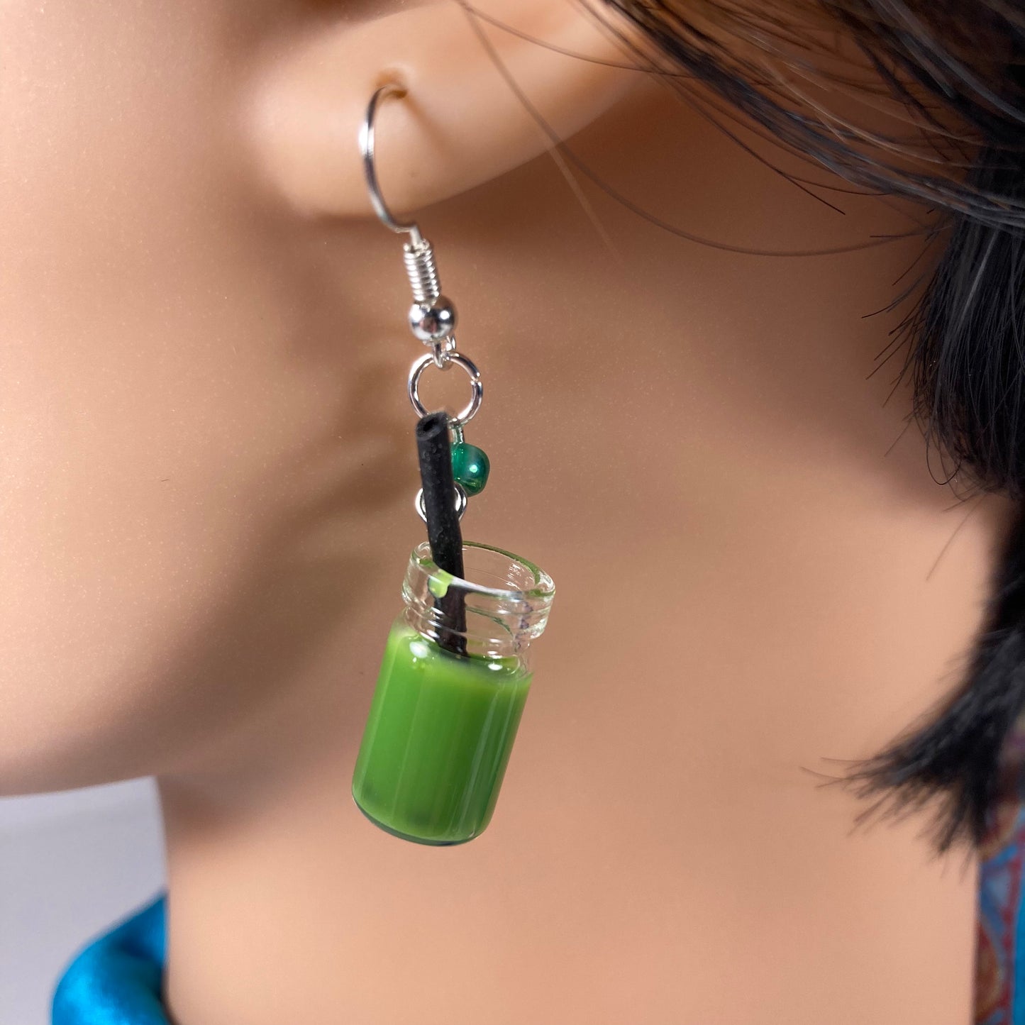 Seaweed  Green Boba Tea Earrings